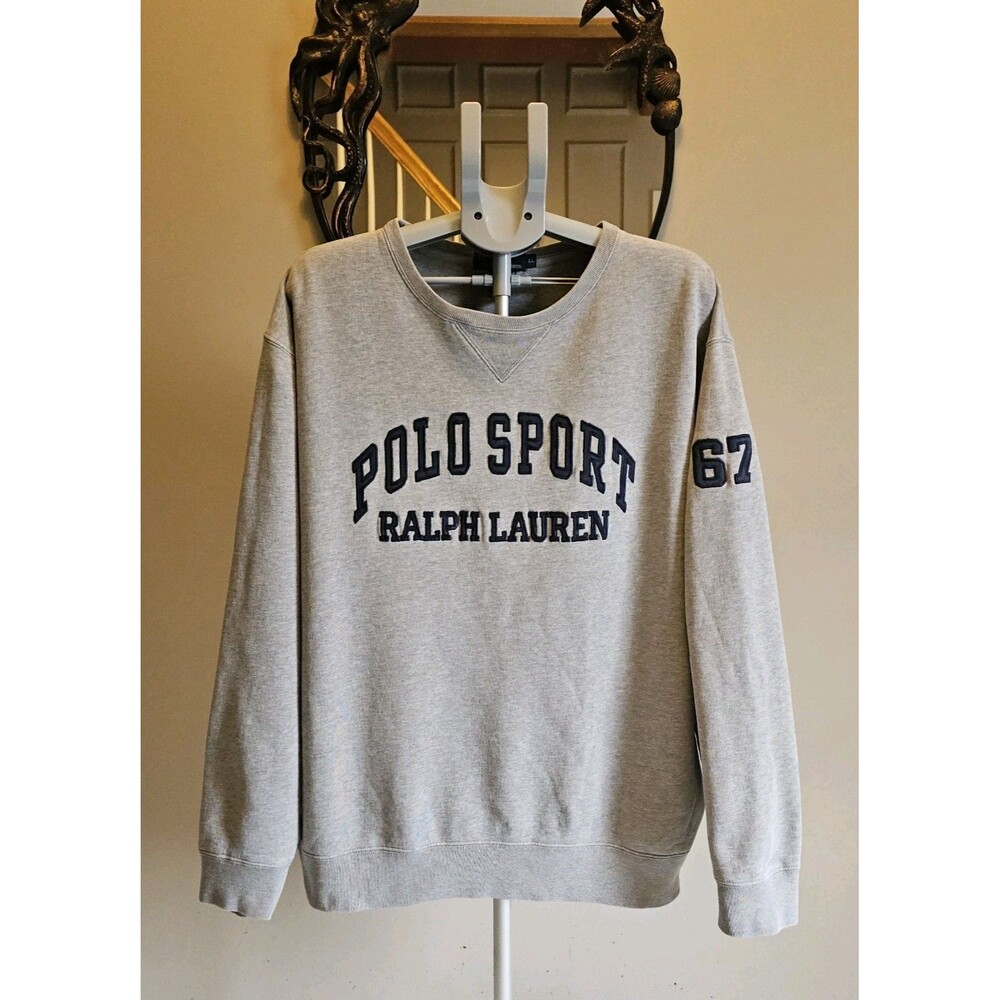 Vintage Polo Sport Ralph Lauren Sweatshirt Gray Men XL Spellout Logo USA 90s 67